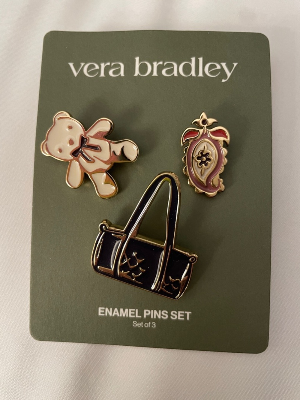 Vera Bradley Enamel Pin Trio - Cream, Pink & Black Accents